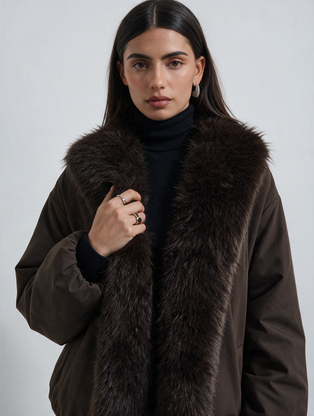 The Faux Fur Bomber Jacket – Dark Chocolate