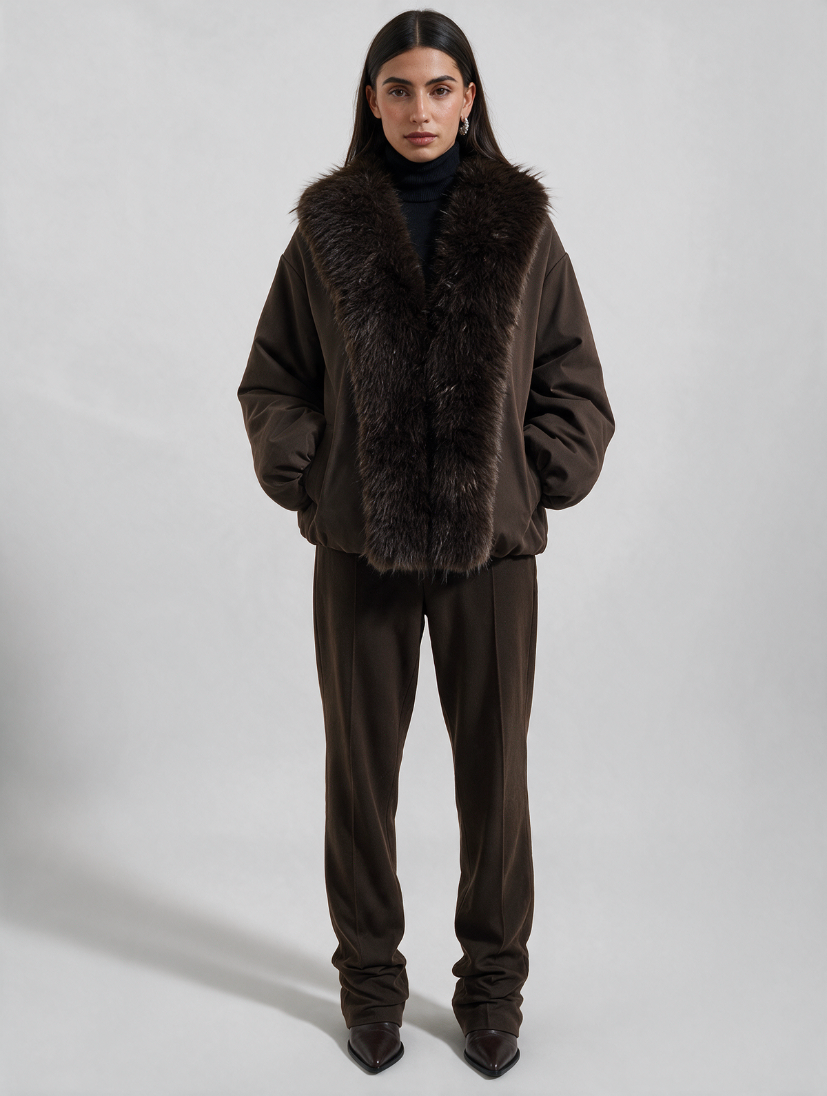 The Faux Fur Bomber Jacket – Dark Chocolate