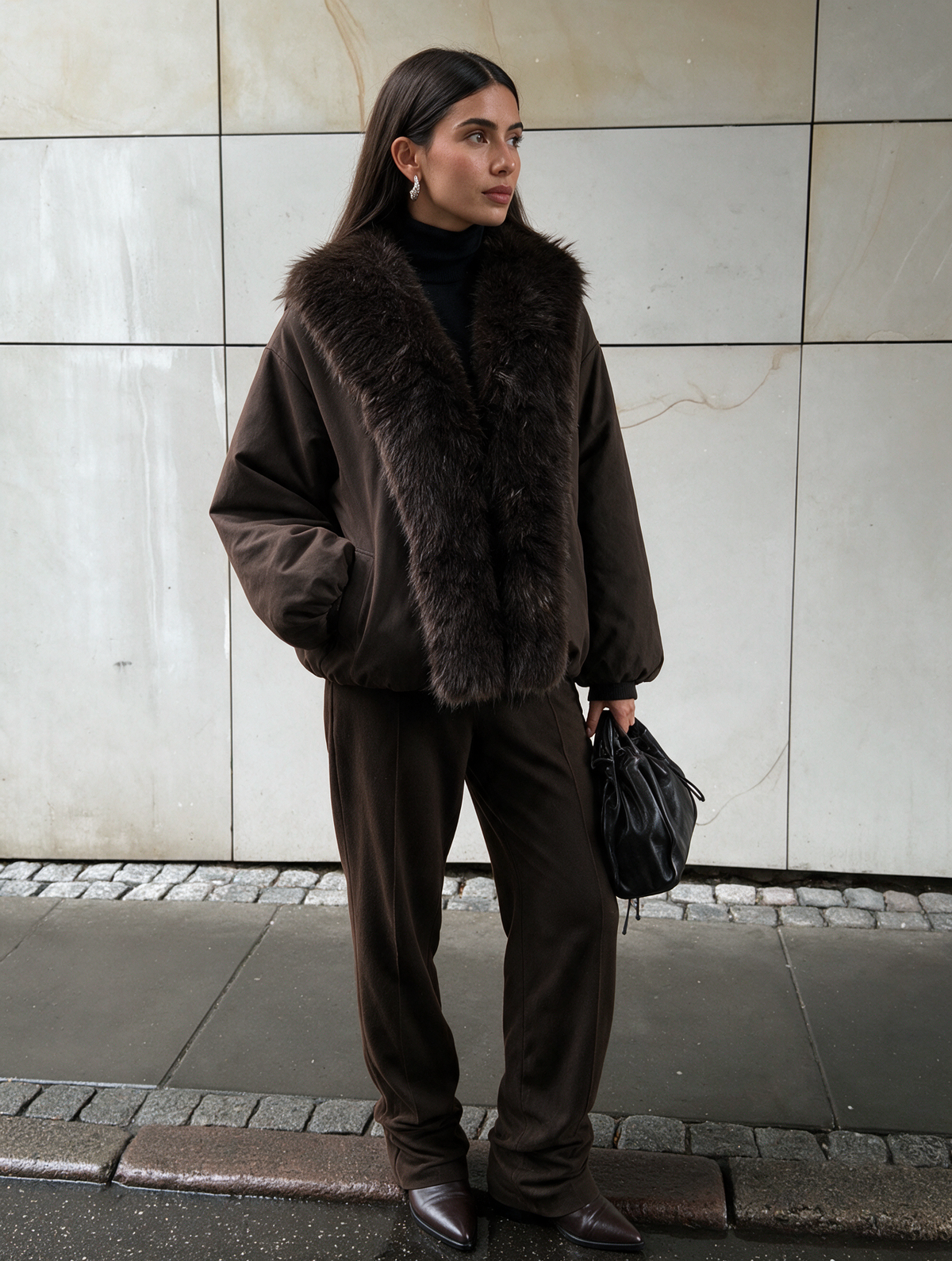 The Faux Fur Bomber Jacket – Dark Chocolate