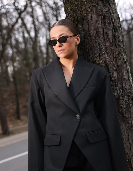 BLACK PEPLUM WAIST BLAZER